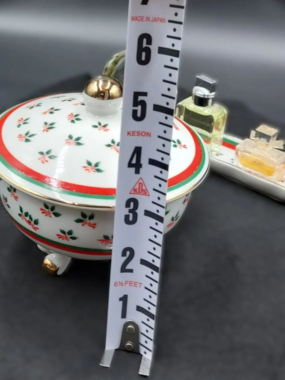 Vintage Lefton Handpainted Holly Holiday Covered Dish and Tray